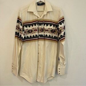 Brooks & Dunn Western Wear Pearl Snap Cream Southwestern Shirt Size Large